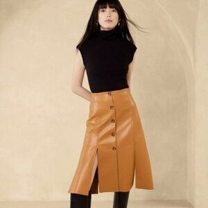 NWT, BANANA REPUBLIC Tan Seamed Vegan Leather Skirt - 2